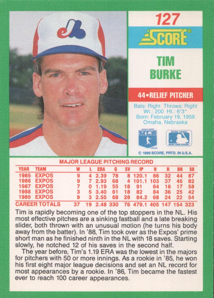 Tim Burke  baseball card collectible - Main Image 2