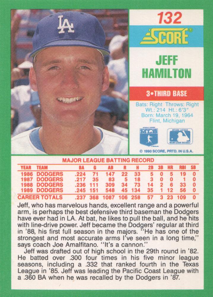 Jeff Hamilton  baseball card collectible - Main Image 2