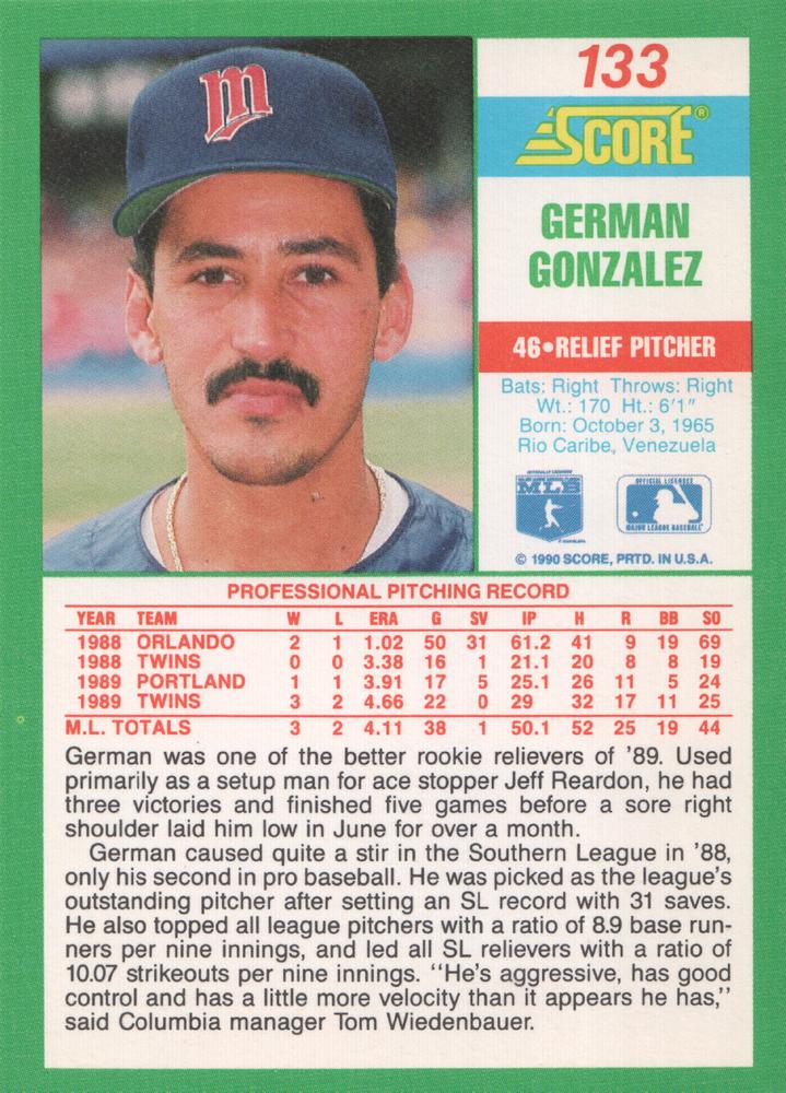 German Gonzalez  baseball card collectible - Main Image 2