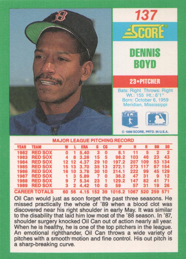 Dennis Boyd  baseball card collectible - Main Image 2