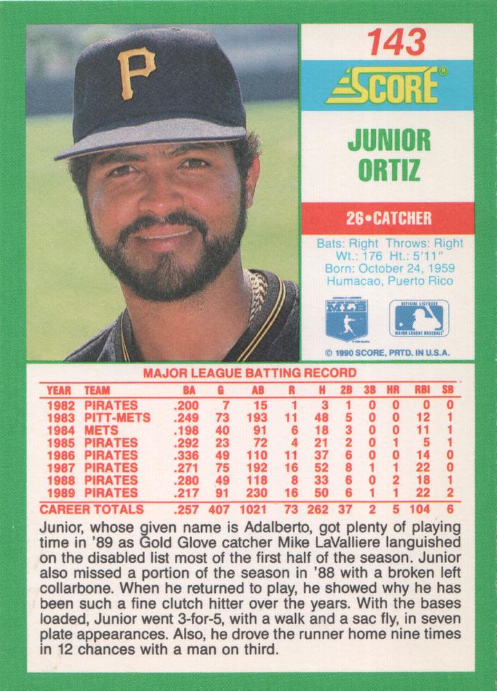 Junior Ortiz  baseball card collectible - Main Image 2