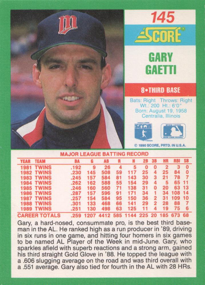 Gary Gaetti  baseball card collectible - Main Image 2