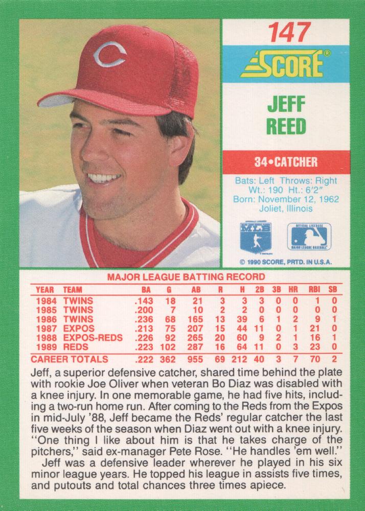 Jeff Reed  baseball card collectible - Main Image 2
