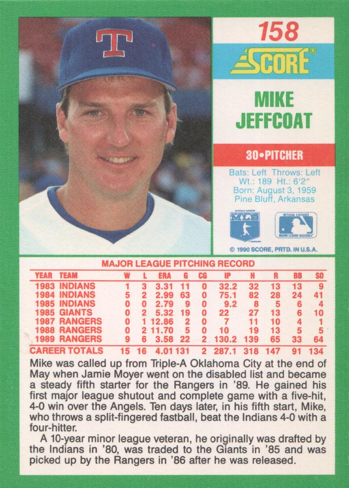 Mike Jeffcoat  baseball card collectible - Main Image 2