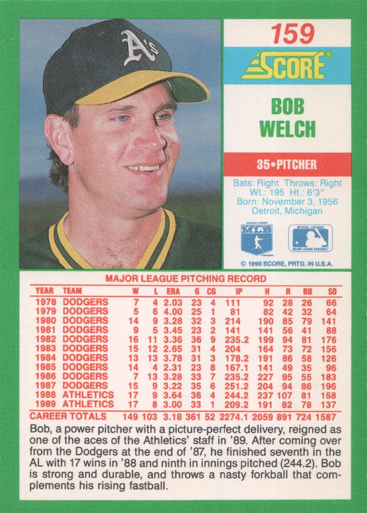Bob Welch  baseball card collectible - Main Image 2
