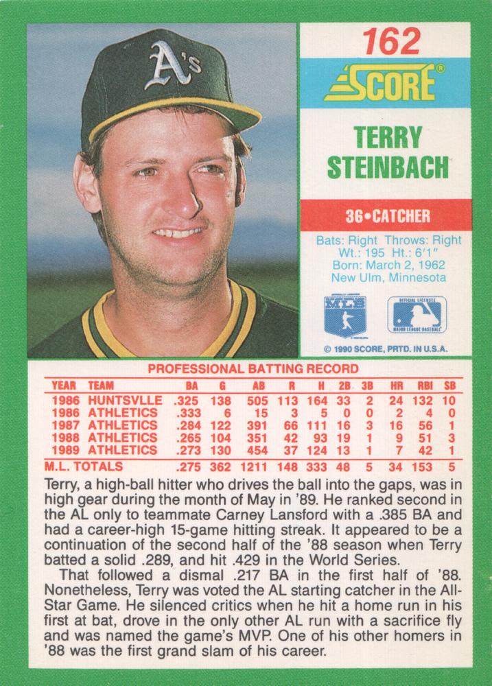 Terry Steinbach  baseball card collectible - Main Image 2