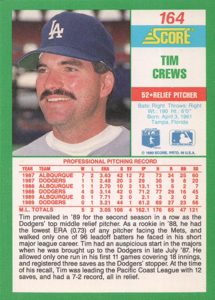Tim Crews  baseball card collectible - Main Image 2