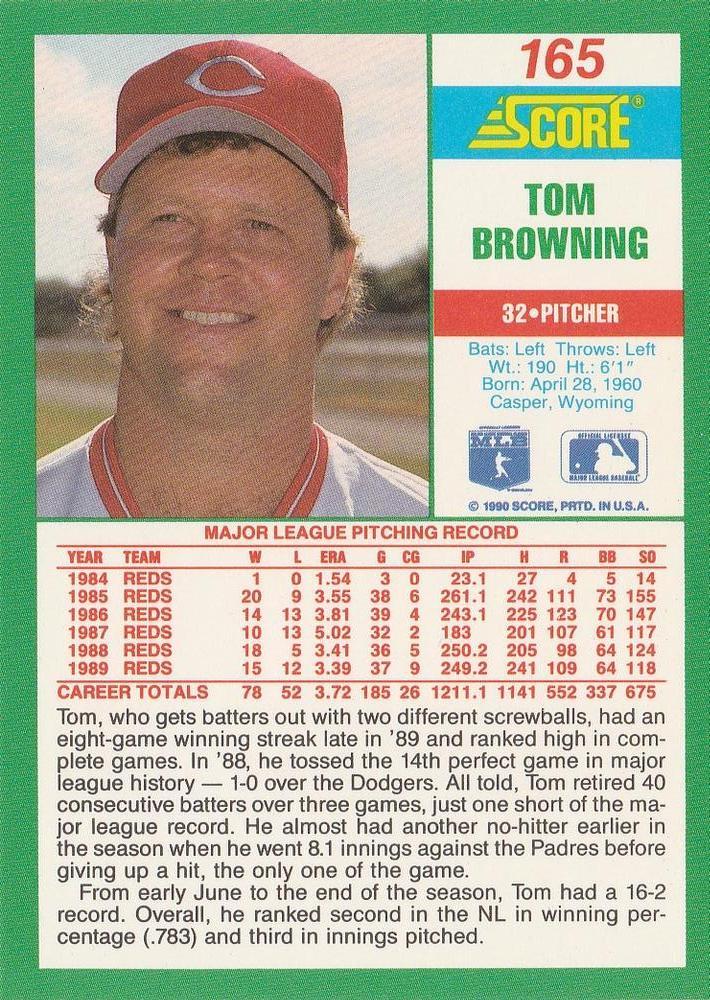 Tom Browning  baseball card collectible - Main Image 2