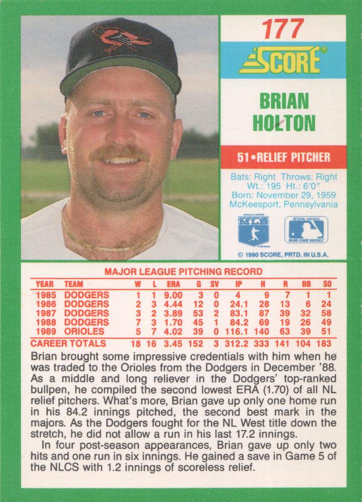 Brian Holton  baseball card collectible - Main Image 2