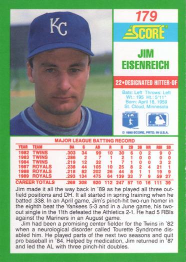 Jim Eisenreich  baseball card collectible - Main Image 2