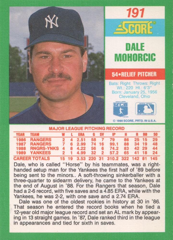 Dale Mohorcic  baseball card collectible - Main Image 2