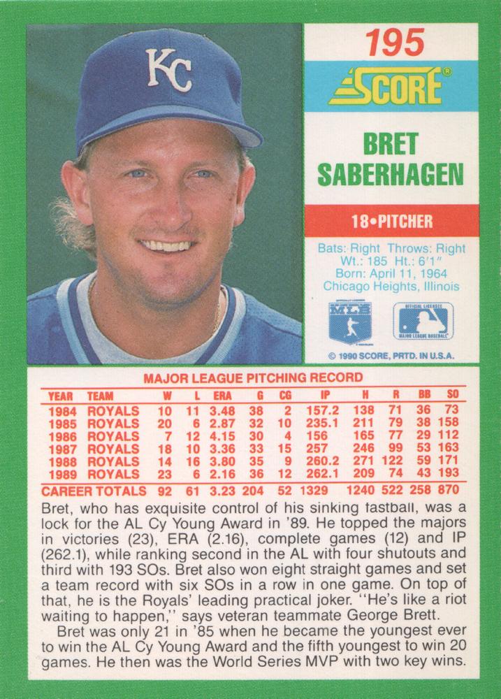 Bret Saberhagen  baseball card collectible - Main Image 2