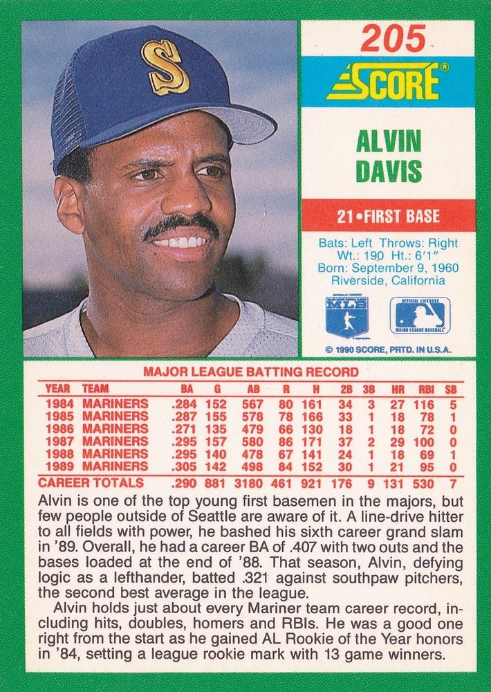 Alvin Davis  baseball card collectible - Main Image 2