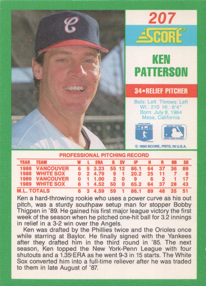 Ken Patterson  baseball card collectible - Main Image 2