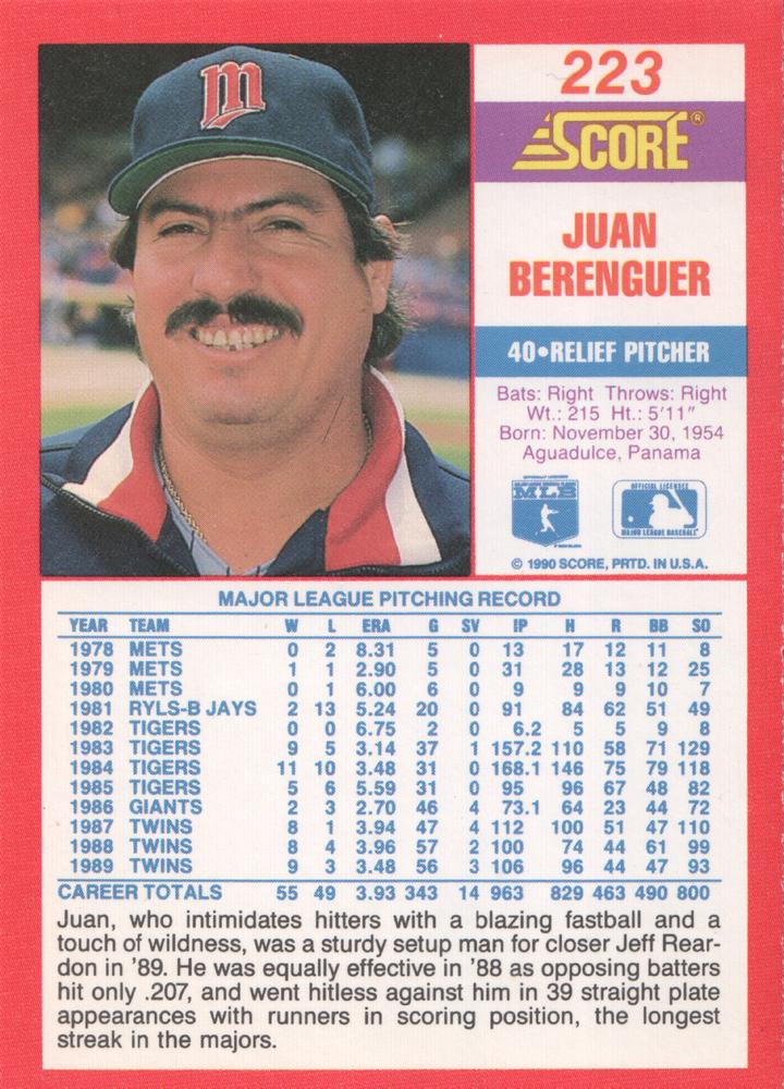 Juan Berenguer  baseball card collectible - Main Image 2