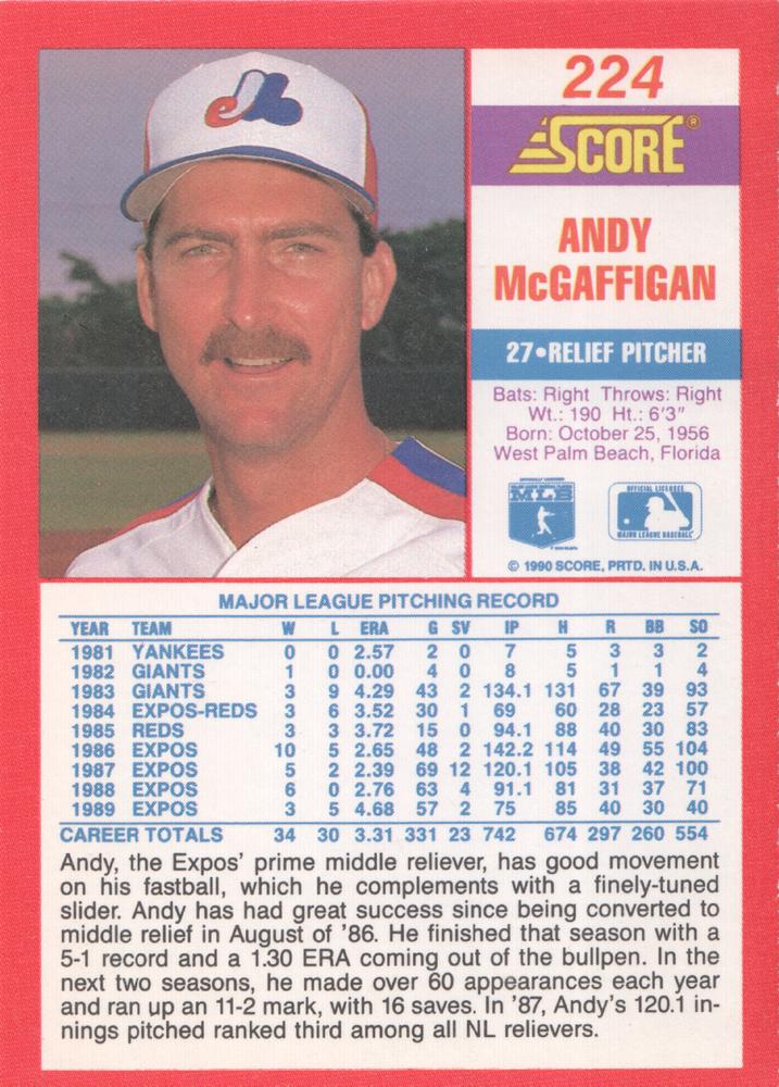 Andy McGaffigan  baseball card collectible - Main Image 2