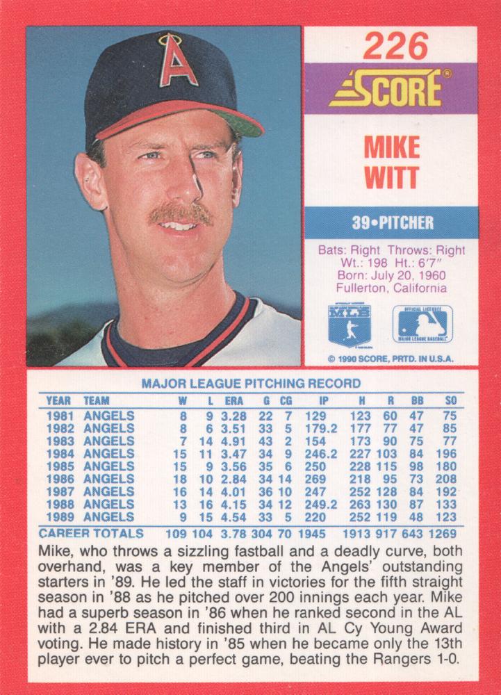 Mike Witt  baseball card collectible - Main Image 2