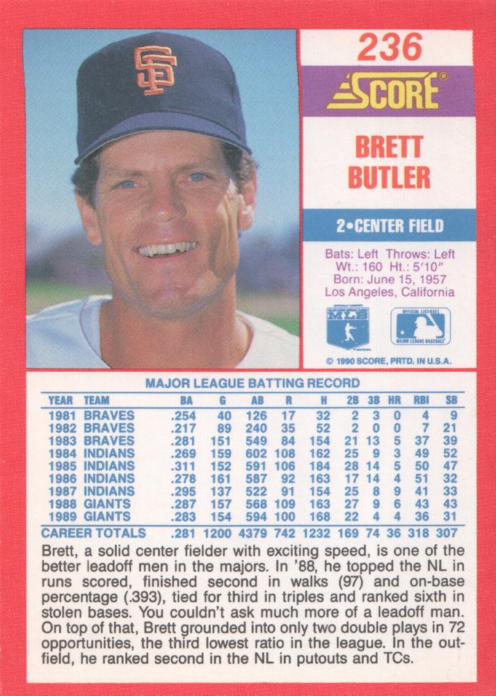 Brett Butler  baseball card collectible - Main Image 2