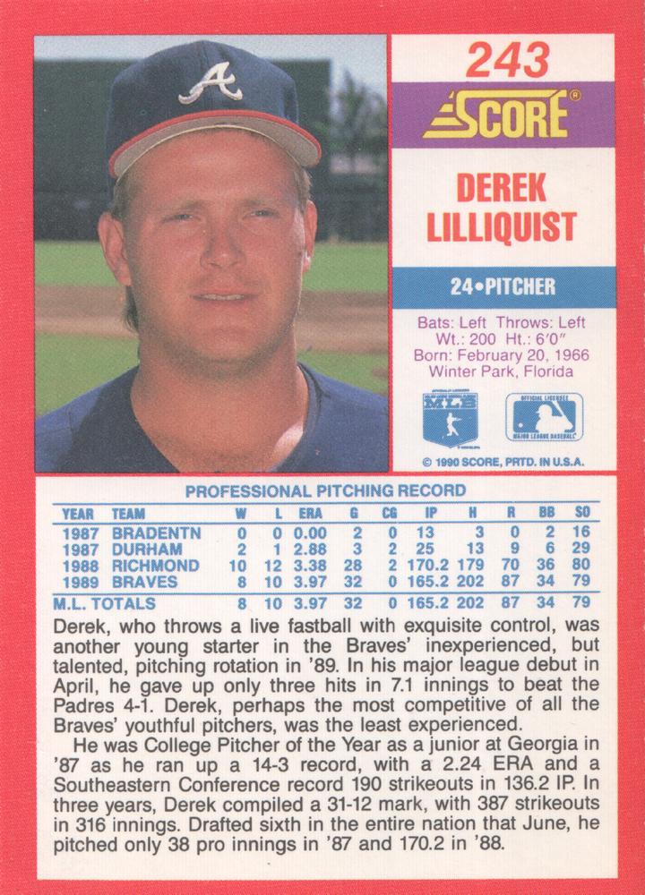 Derek Lilliquist  baseball card collectible - Main Image 2