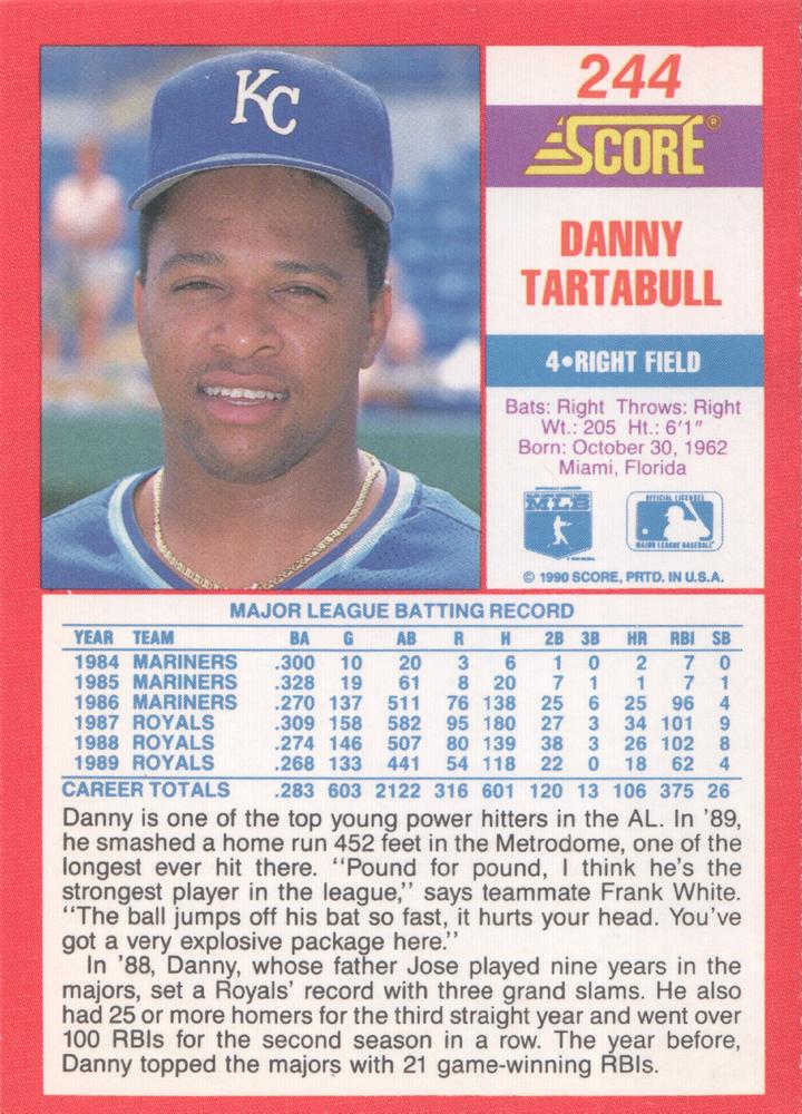 Danny Tartabull  baseball card collectible - Main Image 2