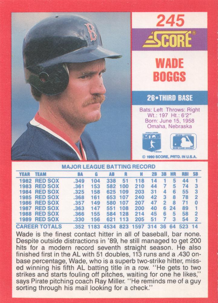Wade Boggs  baseball card collectible - Main Image 2