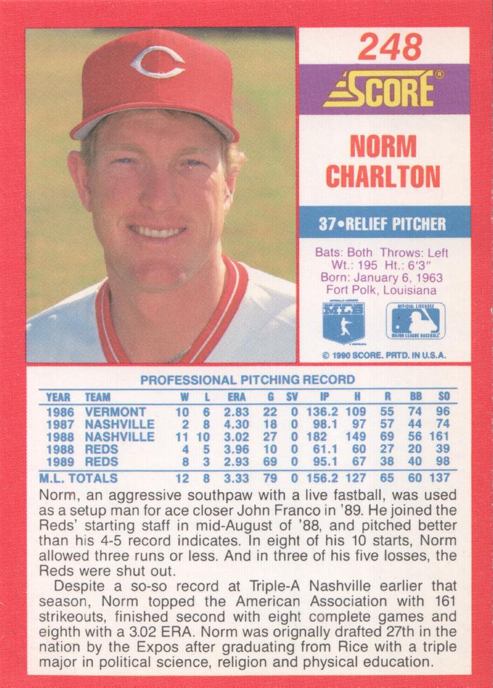 Norm Charlton  baseball card collectible - Main Image 2