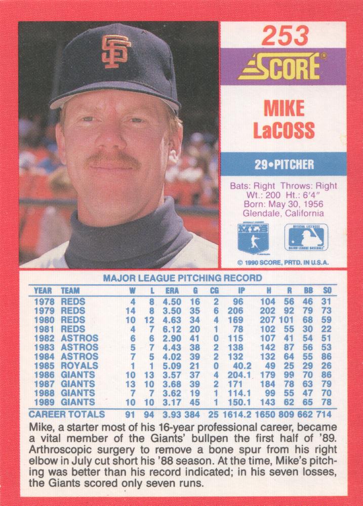 Mike LaCoss  baseball card collectible - Main Image 2