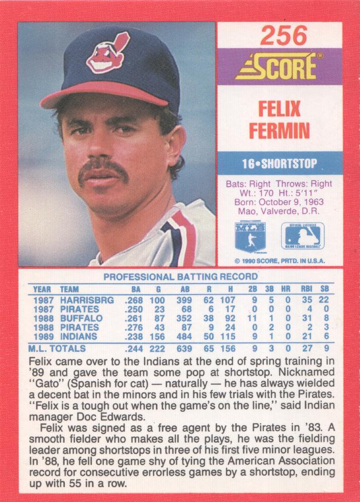 Felix Fermin  baseball card collectible - Main Image 2