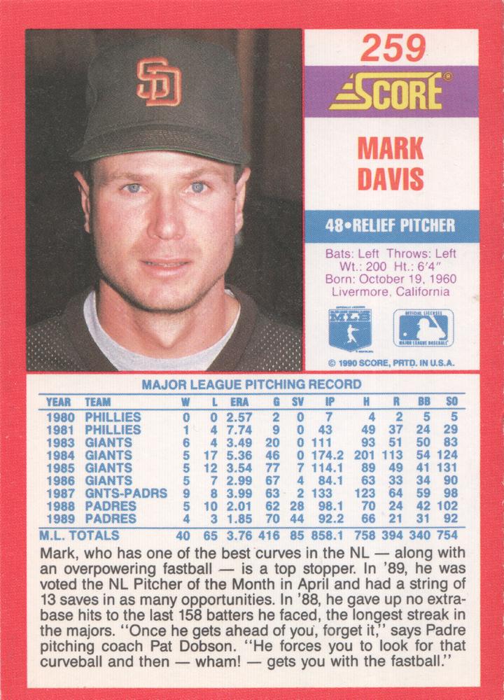 Mark Davis  baseball card collectible - Main Image 2