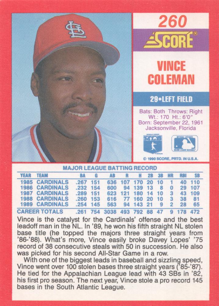 Vince Coleman  baseball card collectible - Main Image 2