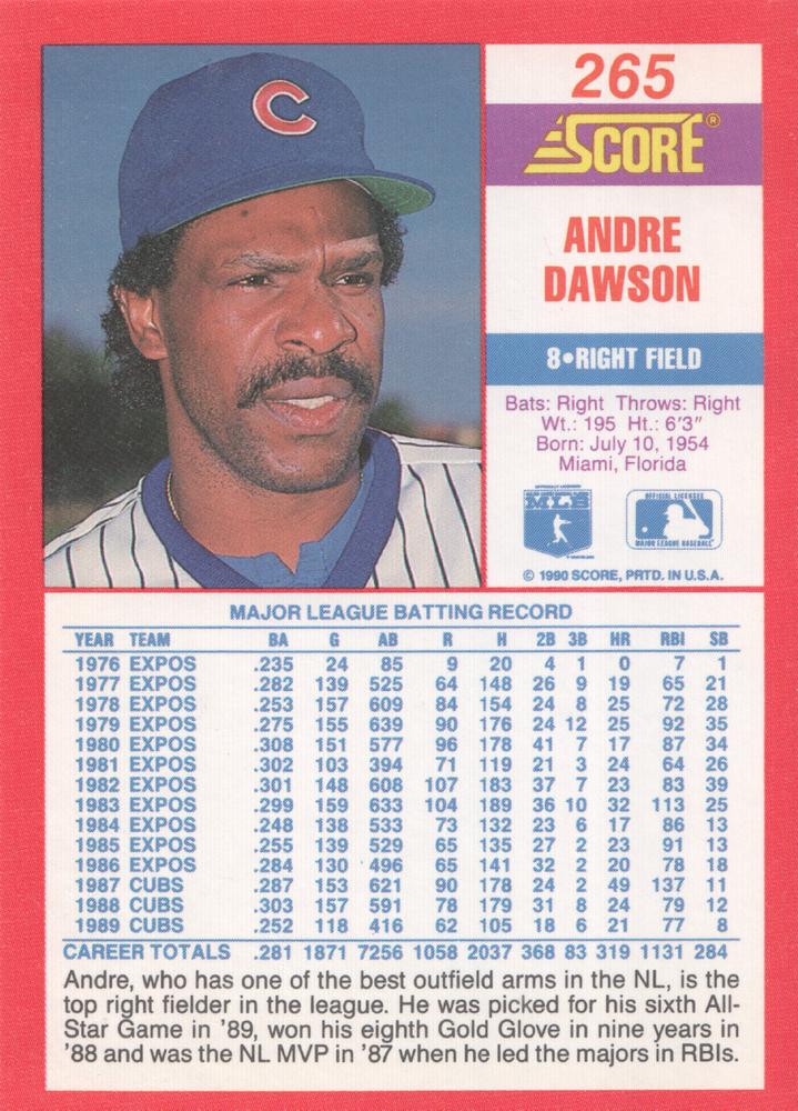Andre Dawson  baseball card collectible - Main Image 2