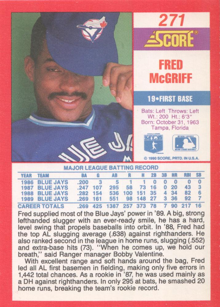 Fred McGriff  baseball card collectible - Main Image 2