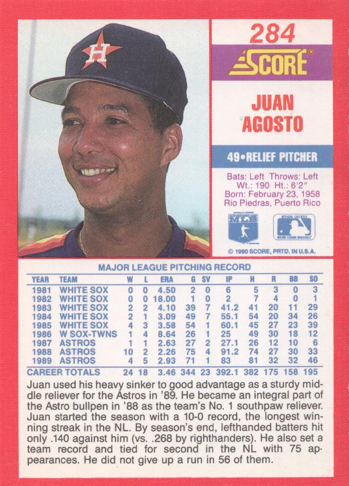 Juan Agosto  baseball card collectible - Main Image 2