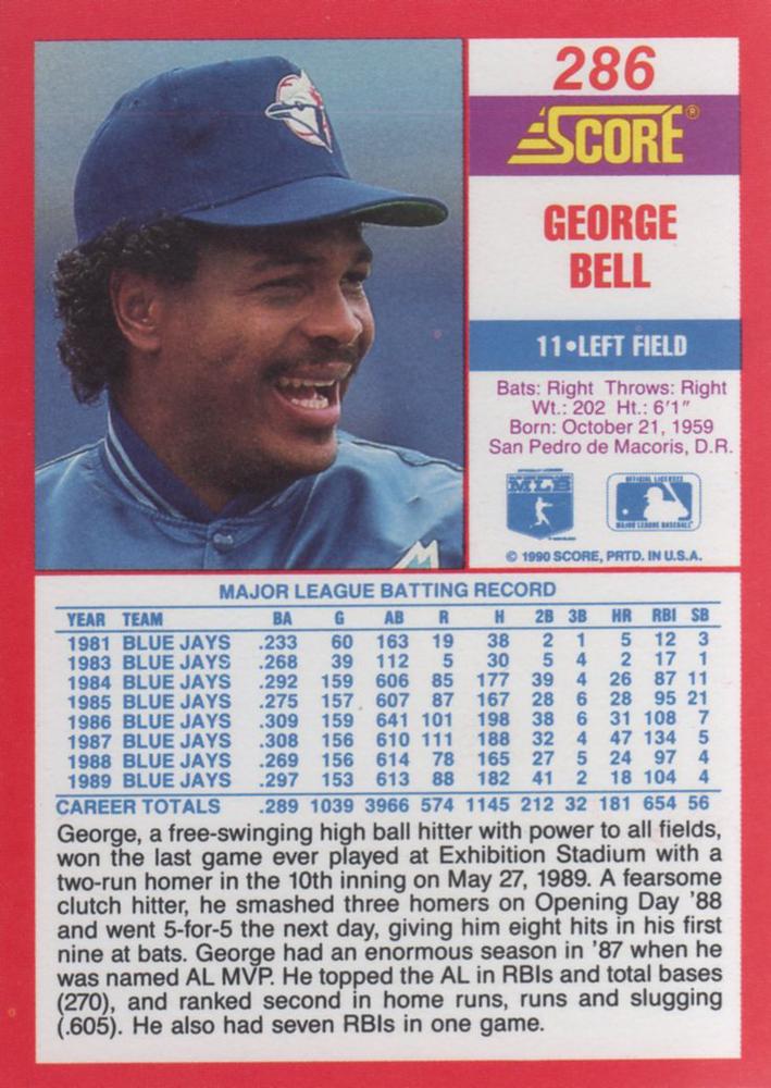 George Bell  baseball card collectible - Main Image 2