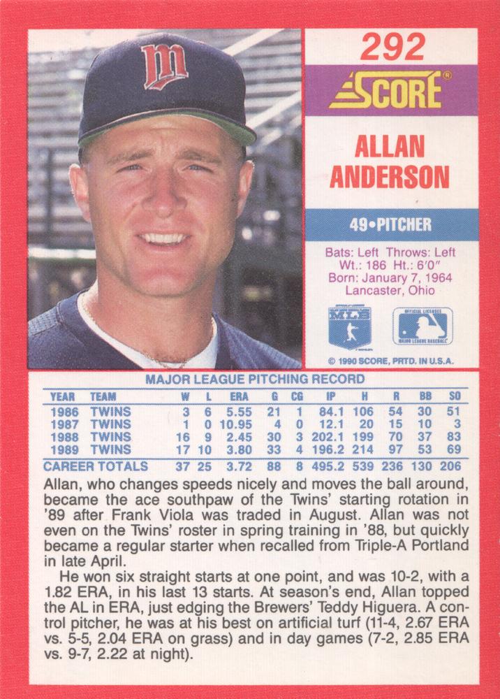 Allan Anderson  baseball card collectible - Main Image 2