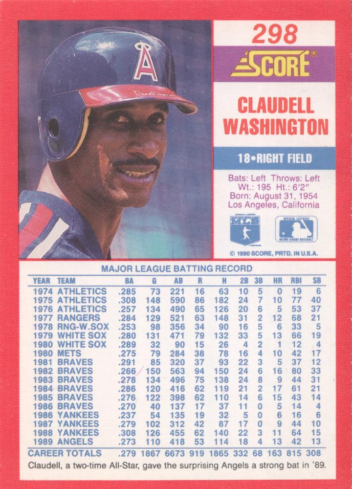 Claudell Washington  baseball card collectible - Main Image 2