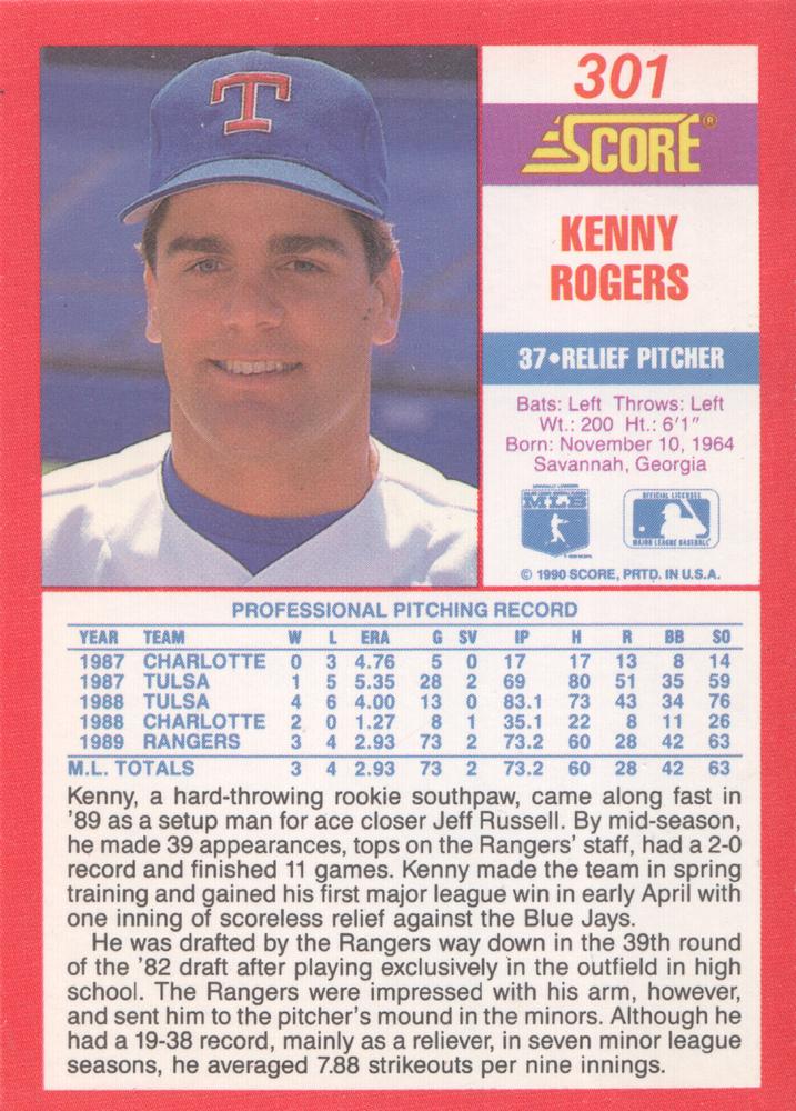 Kenny Rogers  baseball card collectible - Main Image 2