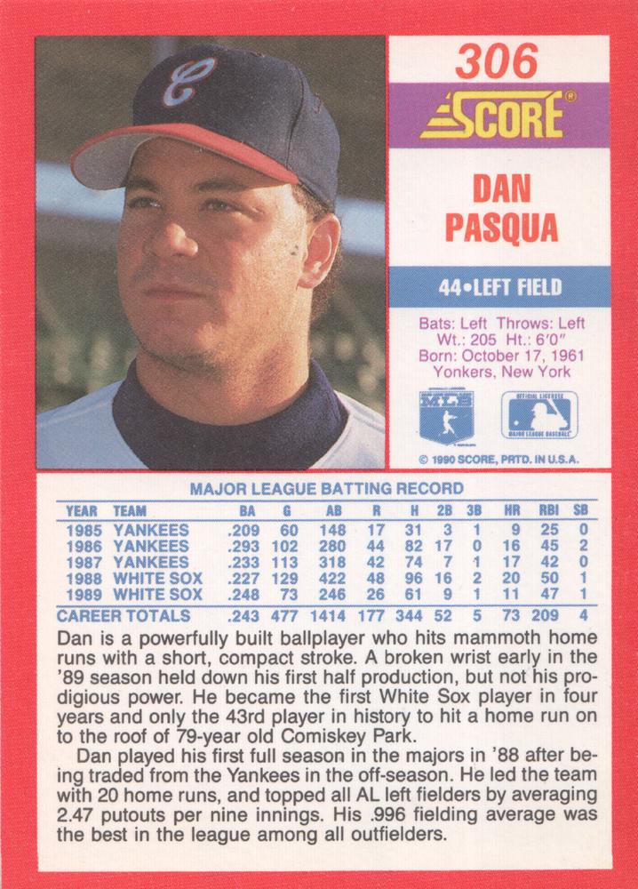 Dan Pasqua  baseball card collectible - Main Image 2