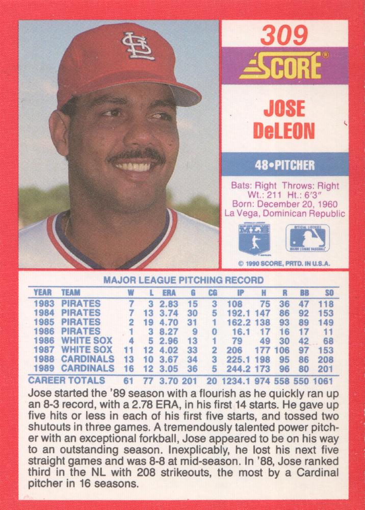 Jose DeLeon  baseball card collectible - Main Image 2