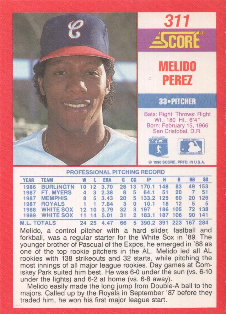 Melido Perez  baseball card collectible - Main Image 2