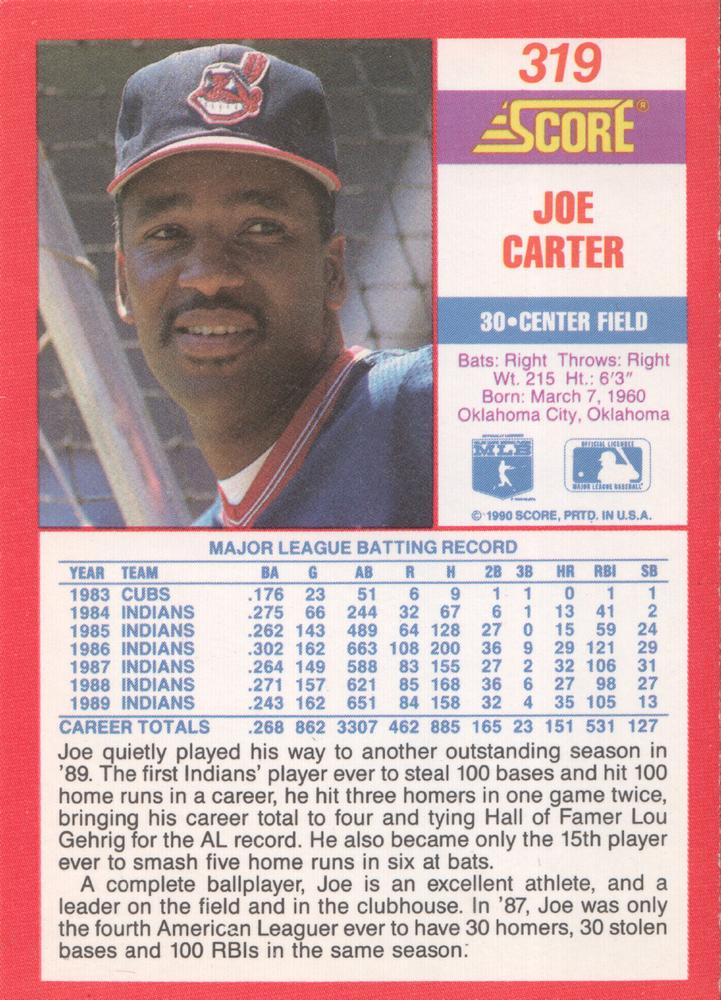 Joe Carter  baseball card collectible - Main Image 2