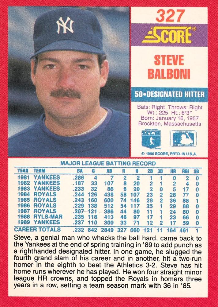 Steve Balboni  baseball card collectible - Main Image 2