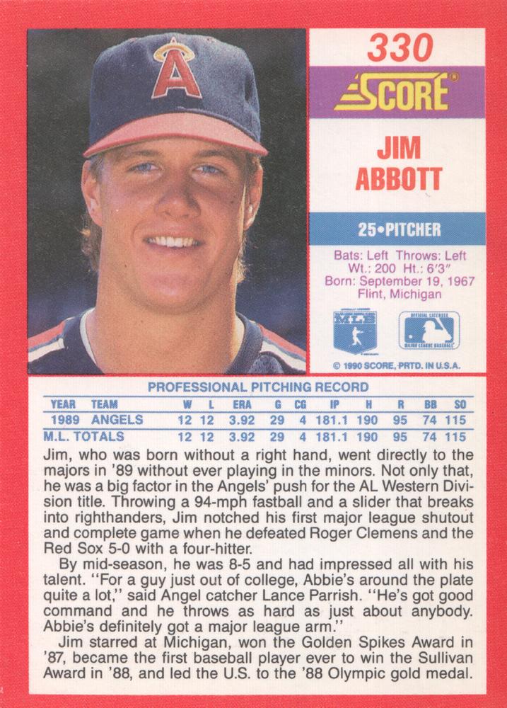 Jim Abbott  baseball card collectible - Main Image 2