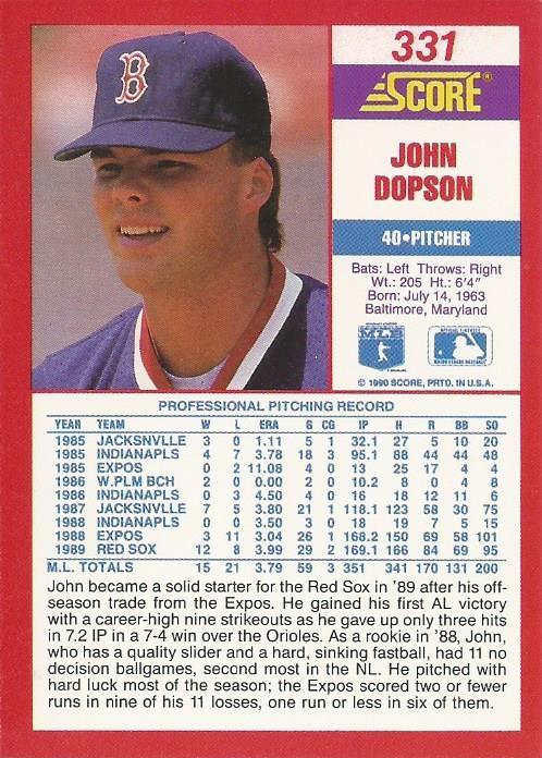 John Dopson  baseball card collectible - Main Image 2