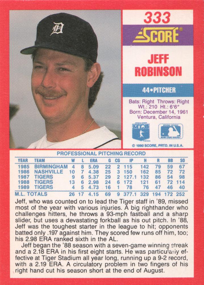 Jeff Robinson  baseball card collectible - Main Image 2