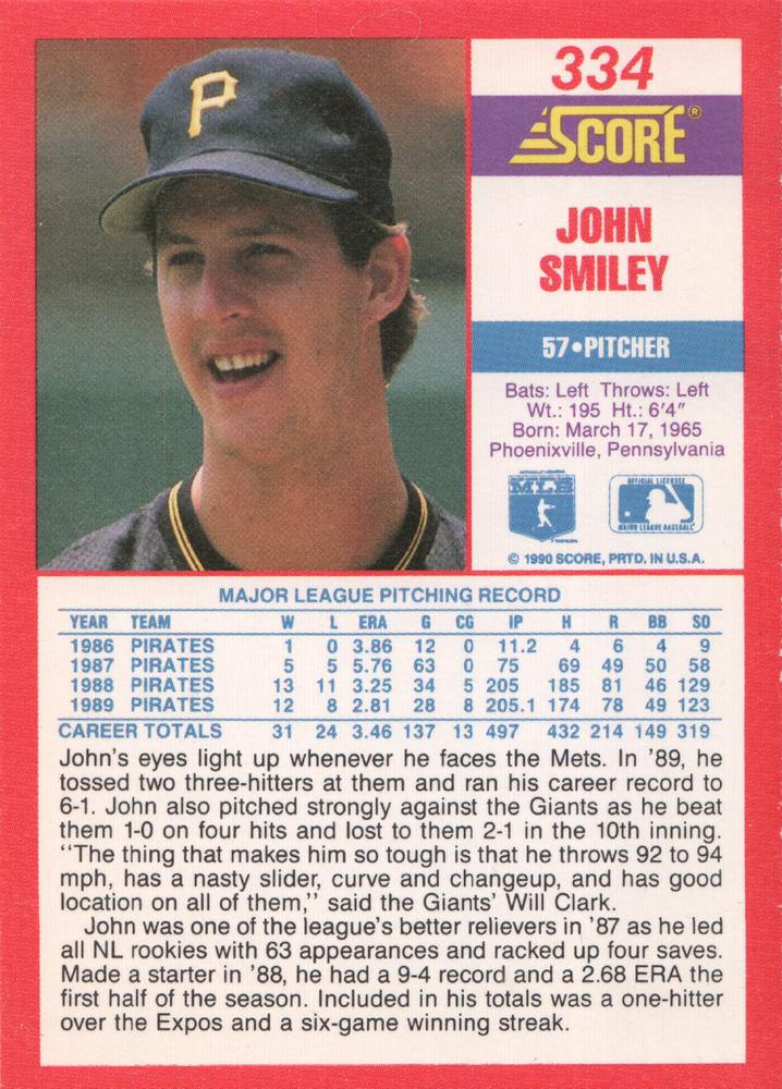 John Smiley  baseball card collectible - Main Image 2