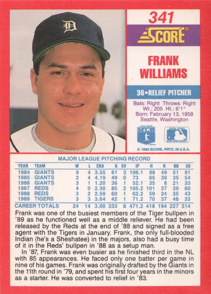 Frank Williams  baseball card collectible - Main Image 2