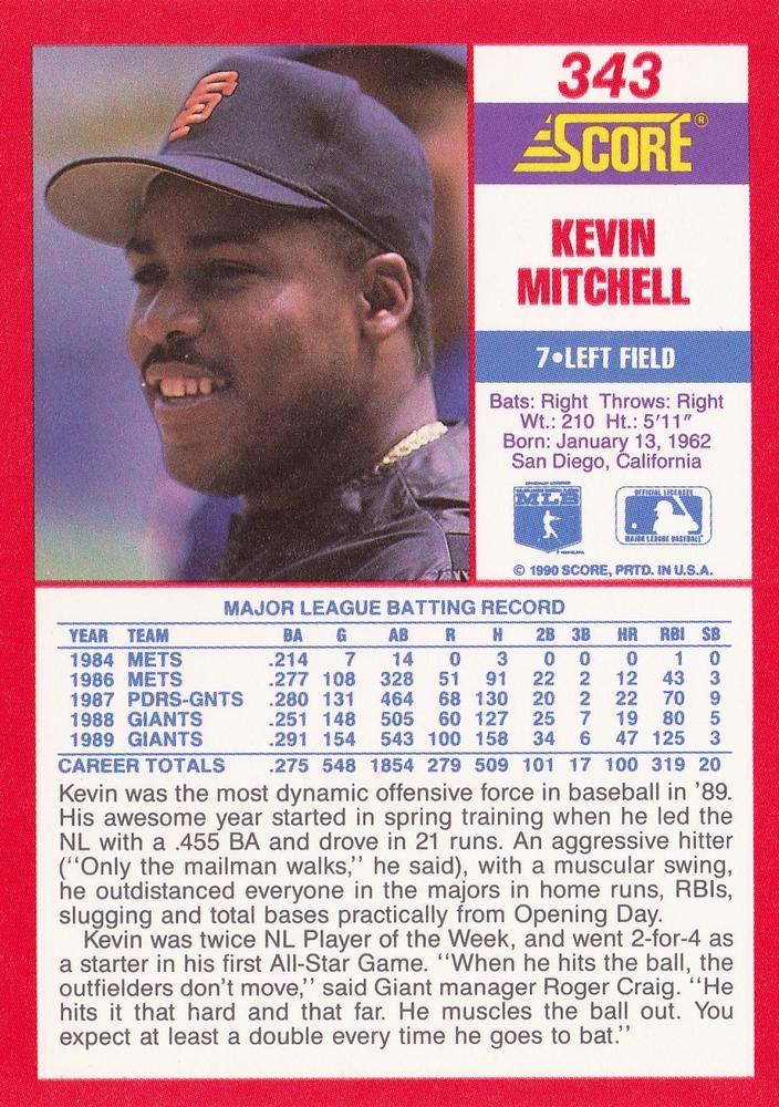 Kevin Mitchell  baseball card collectible - Main Image 2
