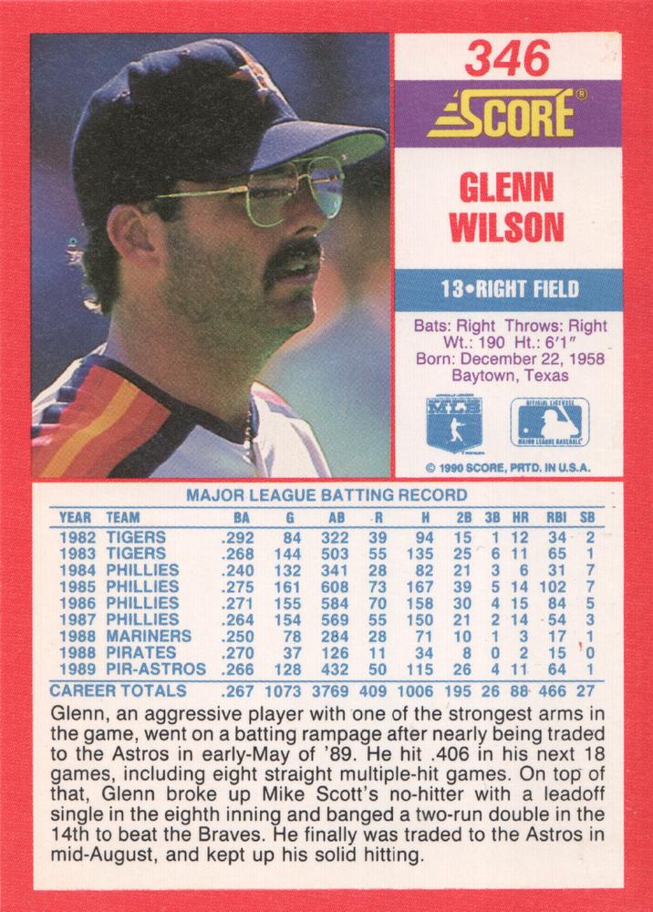 Glenn Wilson  baseball card collectible - Main Image 2