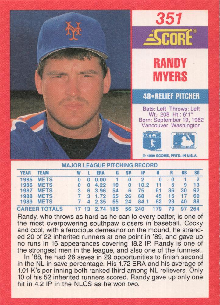 Randy Myers  baseball card collectible - Main Image 2